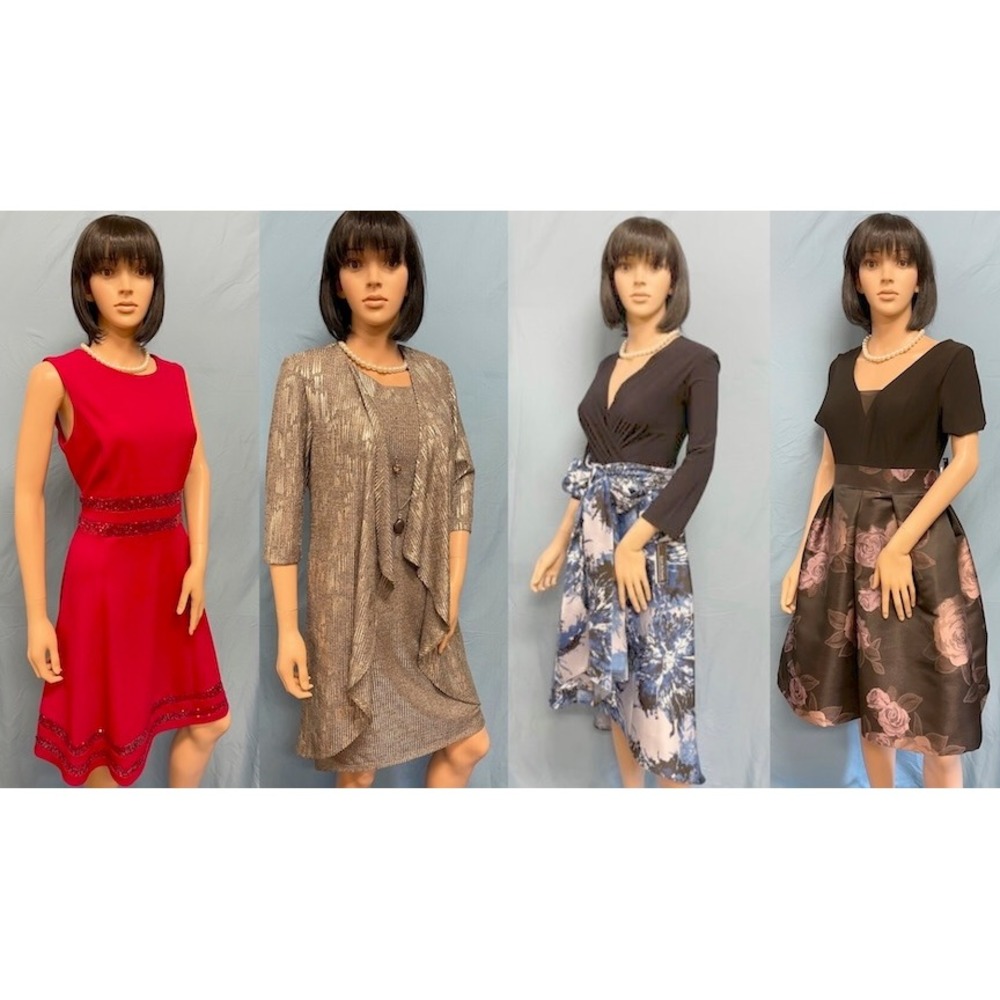 Black Blue Floral High-Low Wrap Evening Dress with Waist Bow 3/4 Sleeve V-Neck